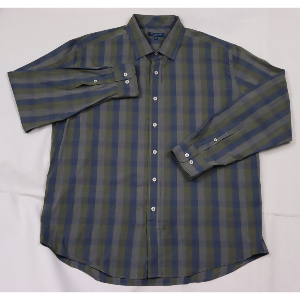 Cole Haan Grand OS Men's Long Sleeve Button Front Stretch Striped Shirt Size 2XL